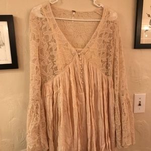 Cream free people bell sleeve lace dress